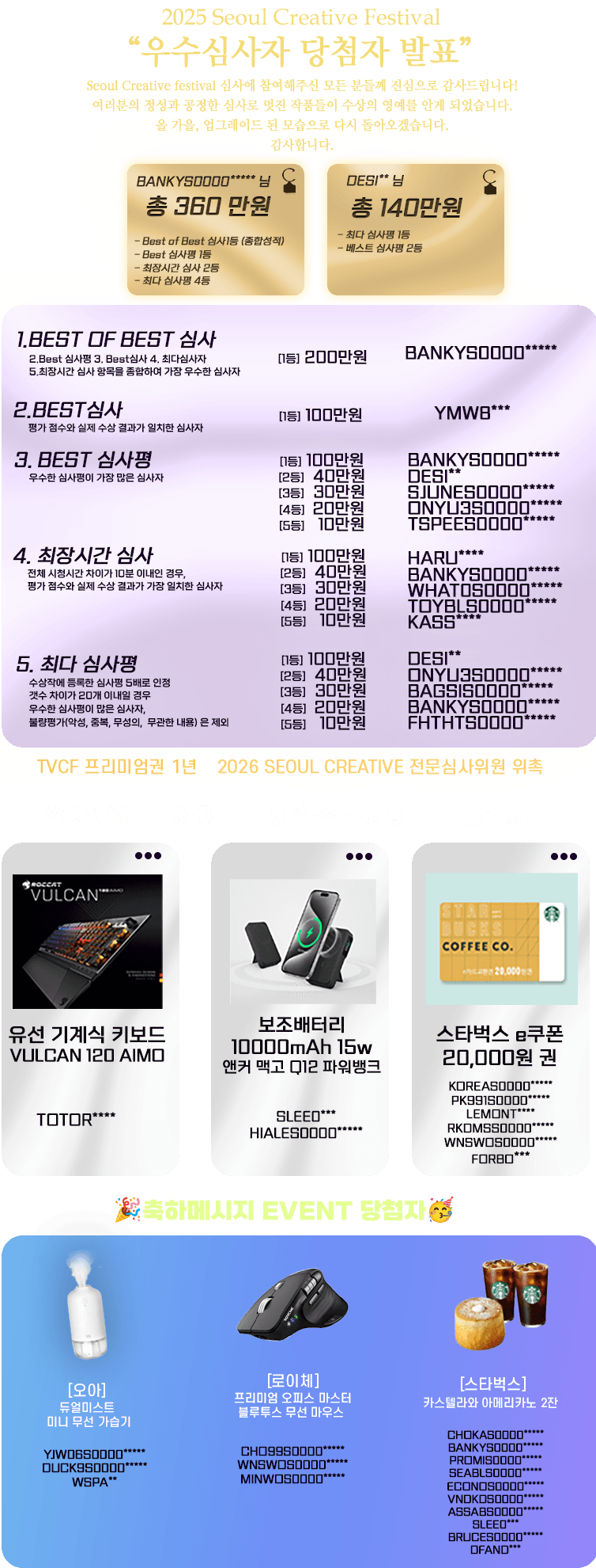 2025 Seoul Creative Festival 우수심사자 당첨자 발표